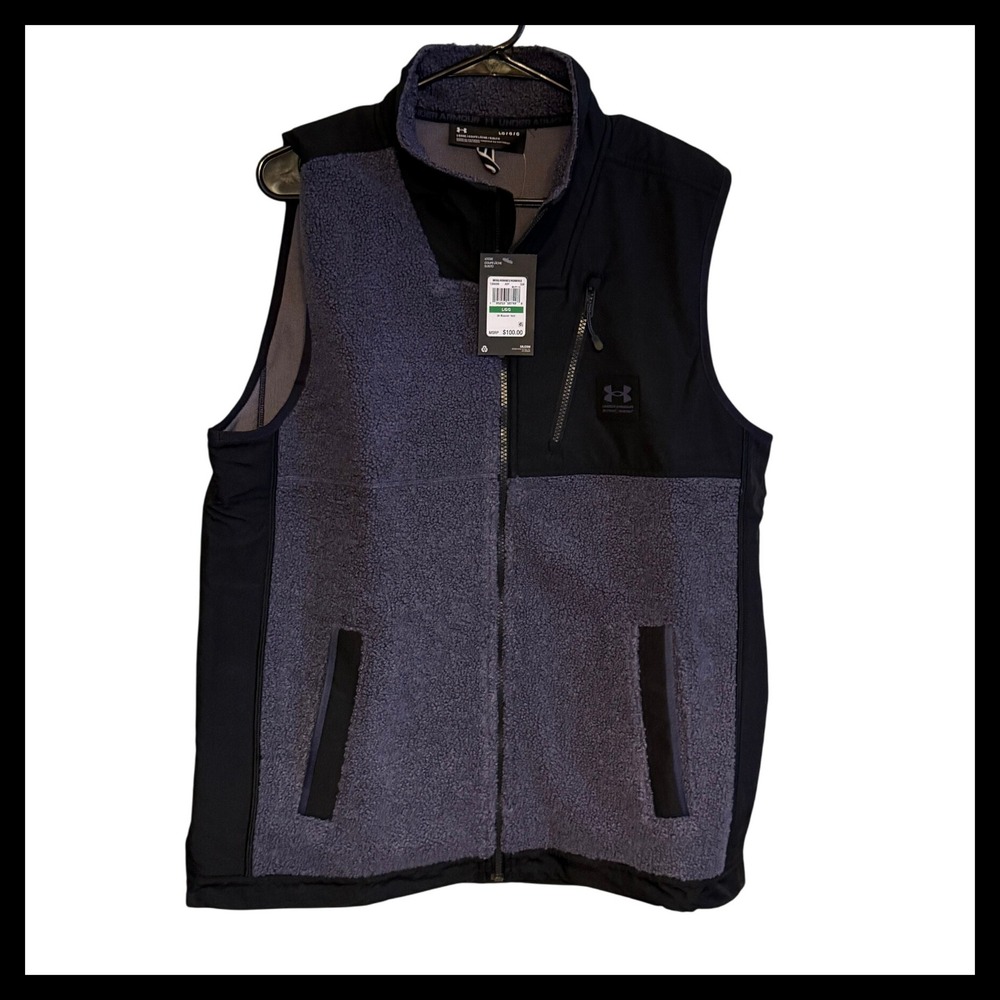 NWT Under Armour Mens Loose Fit Fleece Vest Black Purple Size LG MSRP $100